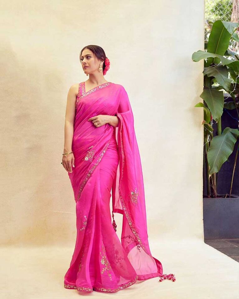 Kajol Slips in Pink Saree at Durga Puja